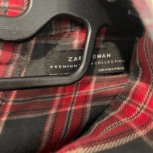 Zara Women's Gingham Tiered Bib Long Sleeves Mock Neck Top Red/Black Size M - Picture 4 of 7